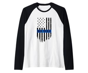 Back The Blue Thin Blue Line Distressed USA Flag Manche Raglan
