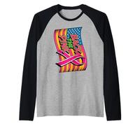 Back The Pink Drapeau américain Sensibilisation au Cancer du Sein Femmes Hommes Enfants Manche Raglan