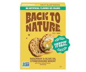 Back to Nature Craquelins de blé moulus au romarin et à l'huile d'olive, sans OGM, craquelins à base de plantes, fabriqués avec des grains entiers et des graines de lin, boîte de 141,7 g