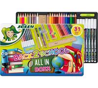 Back To School Box, Starter Set For School With 31 Pieces, Including Coloured Pencils, Felt-Tip Pens, Graphite Pencils