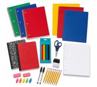 Back to School Supplies Bundle, 25-Piece School Supply Kit with 3 Wide Ruled Notebooks, 2 Composition Books, 3 Folders, Filler Paper, Colored Pencils, Scissors, Pencils, Pens and Erasers