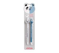 Back2Fun - Lot de 2 Stylos Effaçables, Encre Bleue Thermosensible, Tête d’Animal avec Gomme, Papeterie Créative pour Enfants, Écrire ou Dessiner, Panda/Ours