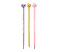 Back2Fun - Lot de 3 Crayons Pour Enfants Wild Friends, Crayons en Graphite HB Avec Phrases Amusantes, Figurines d’Animaux en Relief, Mine Noire, Papeterie Kawaii Pour l’École