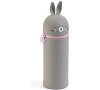 Back2Fun - Trousse gobelet lapin, Étui scolaire un compartiment, Trousse 2 en 1 extensible, Trousse en silicone texture douce, Fermeture éclair, Couleur grise