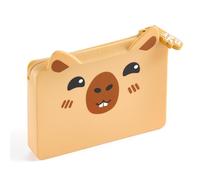 Back2Fun - Porte-Cartes pour Enfants avec Poche Extérieure pour Une Carte De Transport, Étui Polyvalente en Silicone : Clés, Pièces Ou Petits Objets, Oreilles Embossées, Style Kawaii, Capybara