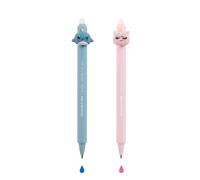 Back2Fun - Stylos effaçables, set de stylos à encre gel, tête en forme d'animal qui monte et bas, pointe 0,7 mm, phrase amusante, encre bleue et rose, Narval - Licorne