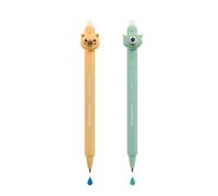Back2Fun - Stylos effaçables, set de stylos à encre gel, tête en forme d'animal qui monte et bas, pointe 0,7 mm, phrase amusante, encre bleue et verte, Monster - Capibara