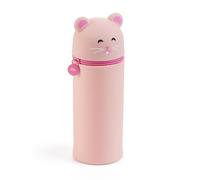 Back2Fun - Trousse gobelet hamster, Étui scolaire un compartiment, Trousse 2 en 1 extensible, Trousse en silicone texture douce, Fermeture éclair, Couleur rose