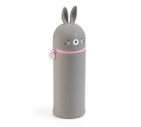 Back2Fun - Trousse Gobelet Lapin en Silicone Extensible, Étui Scolaire Fermeture Éclair, Texture Douce, Gris