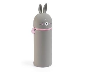 Back2Fun - Trousse Gobelet Lapin en Silicone Extensible, Étui Scolaire Fermeture Éclair, Texture Douce, Gris