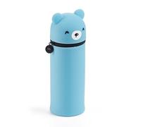 Back2Fun - Trousse Gobelet Ours 2 en 1 Extensible, Étui Scolaire Un Compartiment en Silicone Texture Douce, Fermeture Éclair, Couleur Bleu Ciel