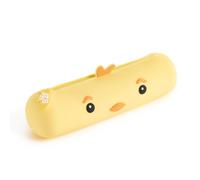 Back2Fun - Trousse scolaire en silicone souple, avec fermeture éclair et tirette, détails en relief, dimensions Ø45 x 185 mm, style Kawaii pour la rentrée scolaire, poussin