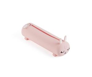 Back2Fun - Trousse Scolaire Plate, Étui Scolaire à Un Compartiment, Porte-Tout en Silicone Souple, Fermeture éclair, Design d’Animaux en Relief, Matériel Scolaire Amusant pour la rentrée, Lapin