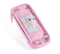 Back2Fun - Trousse Scolaire Transparente, Trousse Pour Enfant Avec Organiseur Élastique, Compartiment en Filet et Emploi, Fermeture Éclair et Poignée en Silicone, Motif en Relief, Licorne
