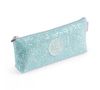 Back2Fun - Trousse triangulaire brillante, Étui un compartiment, Taille 200 x 80 x 35 mm, Trousse à paillettes, Tirette en métal, Fermeture éclair, Papeterie mignonne, bleu