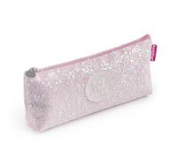 Back2Fun - Trousse triangulaire brillante, Étui un compartiment, Taille 200 x 80 x 35 mm, Trousse à paillettes, Tirette en métal, Fermeture éclair, Papeterie mignonne, rose