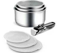 Backen 291107, Set de Casseroles 16,18,20cm, Inox, 7 Pièces, Induction, 1poignée amovible, 3 Couvercles Hermétiques, Empilable, Compatible lave-vaisselle, Polyvalence, Gain de place, Garantie 5 ans.