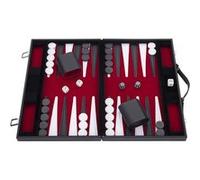 Backgammon 15; 38 cm, dans Une Valise, Feutre et Simili Cuir surpiqués Rouge Noir Blanc Rouge -Blanc -Noir