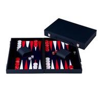 Backgammon 15 pouces en similicuir rouge et blanc - coffret marqueté - pions rouge blanc - Engelhart 250560