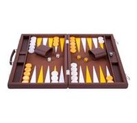 Backgammon Luxe 18 Pouces Marron 45,5 Cm - Valise Mousse Simili Cuir, Pions | Jeu De Societe 2 Joueurs Avec Pions Nacres, 4 Des, Doubleur Et 2 Gobelets - Feutrine 1 Mm, Poignee, Regles, Des 6 Ans