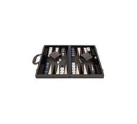 Backgammon 18 pouces en cuir olive et crème - grand format - pions blanc noir - 250563