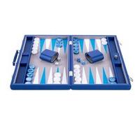 Engelhart - 250526 - Grand Backgammon 18 Pouces de Luxe (45,5 cm) - Bleu - Feutre Haute Qualité - Dés et Pions Nacrés - Valise Mousse et Simili Cuir - Jeu de Backgammon - 2 joueurs - A partir de 6 ans