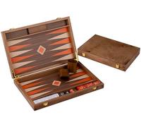 Backgammon Bois Luxe 15 Pouces 48 X 38 Cm - Ronce Noyer, Pions Orange Blanc | Jeu De Societe 2 Joueurs Avec 30 Pions, Des, Gobelets Et Regles - Valise Fermee 38 X 24 X 5,5 Cm, Coffret Marquete