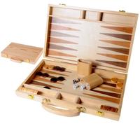 Backgammon Bois Marquete 38 Cm - Mallette Pliable, Pions, Des, Gobelets | Jeu De Des 2 Joueurs Avec Plateau 38 X 48 Cm, 4 Des, Doubleur, 2 Gobelets Et Pions Bois - Regles FR, A Partir De 6 Ans