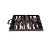 Backgammon cuir véritable - ENGELHART - Héritage Prestige 18 pouces - Plateau feutre brun & crème - Coffret complet 30 pions