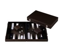 Backgammon cuir luxe - ENGELHART - Héritage 15 pouces - Brun olive véritable - Plateau feutre brun/crème - Coffret complet