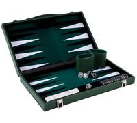 Engelhart - 250529 - Backgammon de Luxe 15 Pouces - Vert - Simili Cuir, Feutre Spécial, Dés et Jetons Nacrés - 2 Gobelets - Jeu Haut de Gamme Pro et Loisirs - Ouvert : 46 x 38 x 2,8 cm