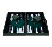 Backgammon de Luxe 15 pouces - Vert, Blanc, Noir - Simili Cuir, Incrustation Feutre, Jetons Nacrés G