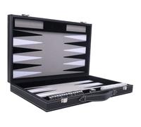 Backgammon de Luxe 18"" 45,5 cm- Haute qualité -Simili Cuir, Feutre spécial incrusté, jetons et dés nacrés (Noir/Blanc/Gris)