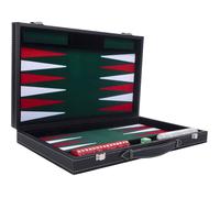 Backgammon de Luxe 18"" 45,5 cm- Haute qualité -Simili Cuir, Feutre spécial incrusté, jetons et dés nacrés (Blanc/Rouge/vert))