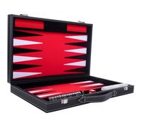 Backgammon de Luxe 18"" 45,5 cm- Haute qualité -Simili Cuir, Feutre spécial incrusté, jetons et dés nacrés (Rouge/Noir/Blanc)
