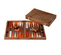 Backgammon Luxe 18 Pouces 52 X 45,5 Cm - Ronce Noyer, Pions Orange Blanc