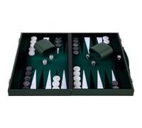Backgammon de Luxe Vert Blanc et Noir 18 pouces Mallette Simili Cuir, Incrustation Feutre, Jetons Nacrés et Gobelets
