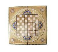 Backgammon | Échiquier | Fait à la main | Peint à la main | Khatam Incrustation | Motif floral | 50 x 50 x 4 cm | Avec étui de protection, dés et pierres | BGZW56A01