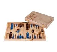 Backgammon en bois 15 pouces - coffret luxe ronce et noyer - pions bleu brun - Engelhart 250552 Bleu