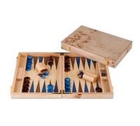 Backgammon en bois 18 pouces - coffret luxe ronce et noyer - pions bleu brun - Engelhart 250553 Bleu