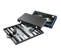 Philos 18.5-inch Backgammon Set in Black Case with Grey Felt Surface, Accessories Included