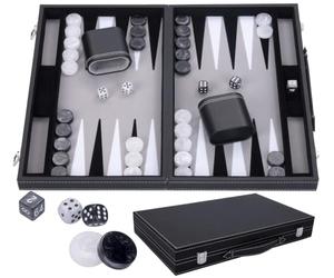 Backgammon Luxe 15 Pouces 38 X 47 Cm - Simili Cuir, Feutrine, Pions Nacres | Jeu De Societe Adultes 2 Joueurs Avec 4 Des, Doubleur, 2 Gobelets Et Regles FR - Coffret Ferme 38 X 23 X 5,5 Cm, Des 6 Ans