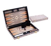 Backgammon Luxe 15 Pouces ENGELHART - Coffret Pliable en Bois Ébène Gris Verni - Jeu de Stratégie et Accessoires
