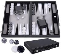 Engelhart Backgammon de Luxe 38 cm – Simili cuir, feutre spécial, dés et jetons nacrés – Gris G