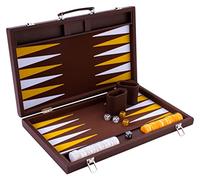 Backgammon Luxe 18 Pouces Marron 45,5 Cm - Valise Mousse Simili Cuir, Pions | Jeu De Societe 2 Joueurs Avec Pions Nacres, 4 Des, Doubleur Et 2 Gobelets - Feutrine 1 Mm, Poignee, Regles, Des 6 Ans