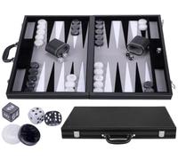 Backgammon Luxe 21 Pouces Gris 54 Cm - Simili Cuir, Pions Et des Nacres | Jeu De Plateau 2 Joueurs Avec Feutrine 1 Mm, Doubleur Et 2 Gobelets - Ouvert 63 X 54 Cm, Ferme 54 X 31,5 X 5,6 Cm