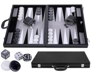 Backgammon Luxe 21 Pouces Gris 54 Cm - Simili Cuir, Pions Et des Nacres | Jeu De Plateau 2 Joueurs Avec Feutrine 1 Mm, Doubleur Et 2 Gobelets - Ouvert 63 X 54 Cm, Ferme 54 X 31,5 X 5,6 Cm