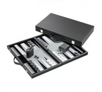 Philos-Spiele Jeu de backgammon 18,5 pouces – Étui noir, surface feutre grise, accessoires inclus