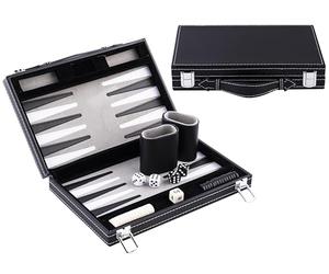 Backgammon Voyage 11 Pouces Gris 28 Cm - Simili Cuir, Feutre, 2 Joueurs | Jeu De Voyage 2 Joueurs Avec 4 Des, Doubleur, 2 Gobelets Et Pions Assortis - Coffret A Poignee, Regles Incluses, Des 6 Ans