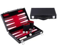 Backgammon Voyage 11 Pouces Rouge 28 Cm - Simili Cuir, Feutre, 2 Joueurs | Jeu De Voyage 2 Joueurs Avec 4 Des, Doubleur, 2 Gobelets Et Pions Assortis - Coffret A Poignee, Regles Incluses, Des 6 Ans
